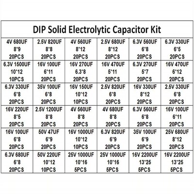 620PCS 36种直插固态电解电容器 2.5V 4V 6.3V3300uF 16V2200uF