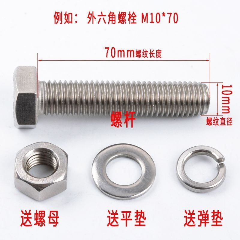 外六角螺丝304不锈钢螺栓螺母套装y锣钉机牙罗丝杆大全m3 m4m5m6m