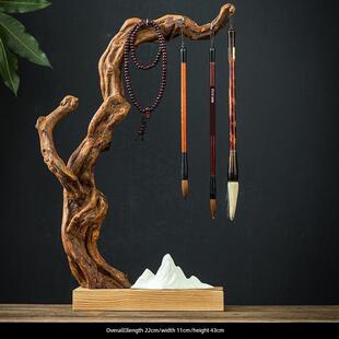 毛笔架笔挂实木毛笔挂搁镇纸套装收纳笔架文房四宝摆件根艺笔挂式