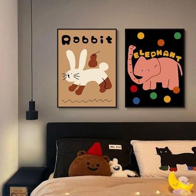 卡通动物卧室床头装饰画美拉德餐厅挂画多巴胺艺术客厅桌面摆台画