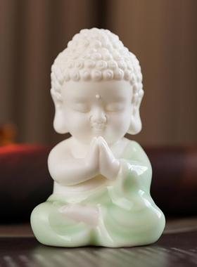 久造中式禅意陶瓷如来佛像小摆件创意可爱茶宠佛系茶室车载装饰品