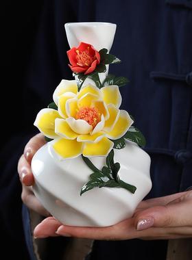东方泥土陶瓷手工瓷花花瓶摆件办公室书房茶室桌面小花器插花家用