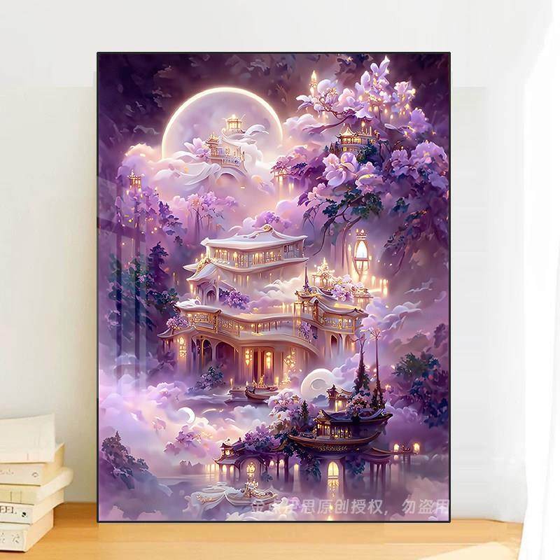 高级感紫色城堡风景钻石画2025新款手工点贴钻十字绣客厅卧室满钻,居家布艺,钻石绣,淘宝优惠券,粉丝福利购,淘宝优惠卷