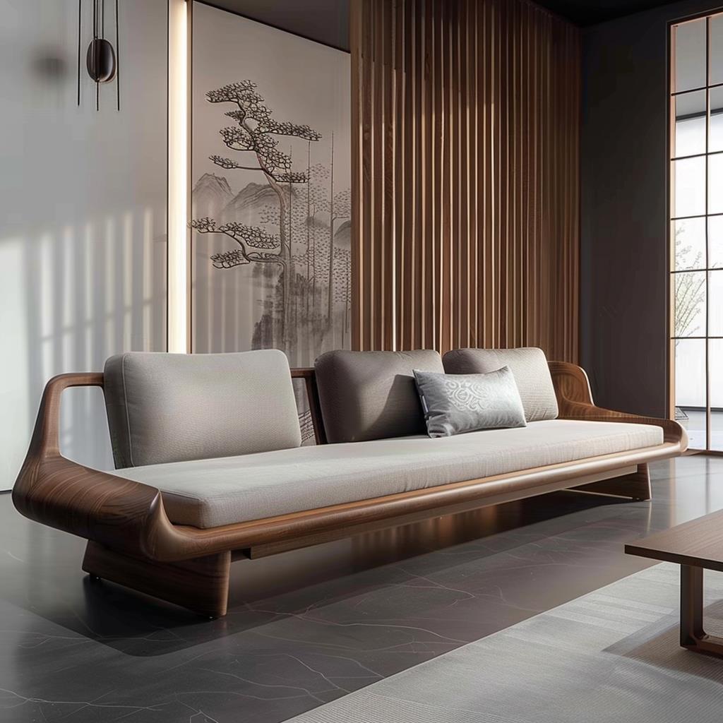 现代新中式黑胡桃白蜡木复古沙发接待家用会所酒店民宿办公室家具