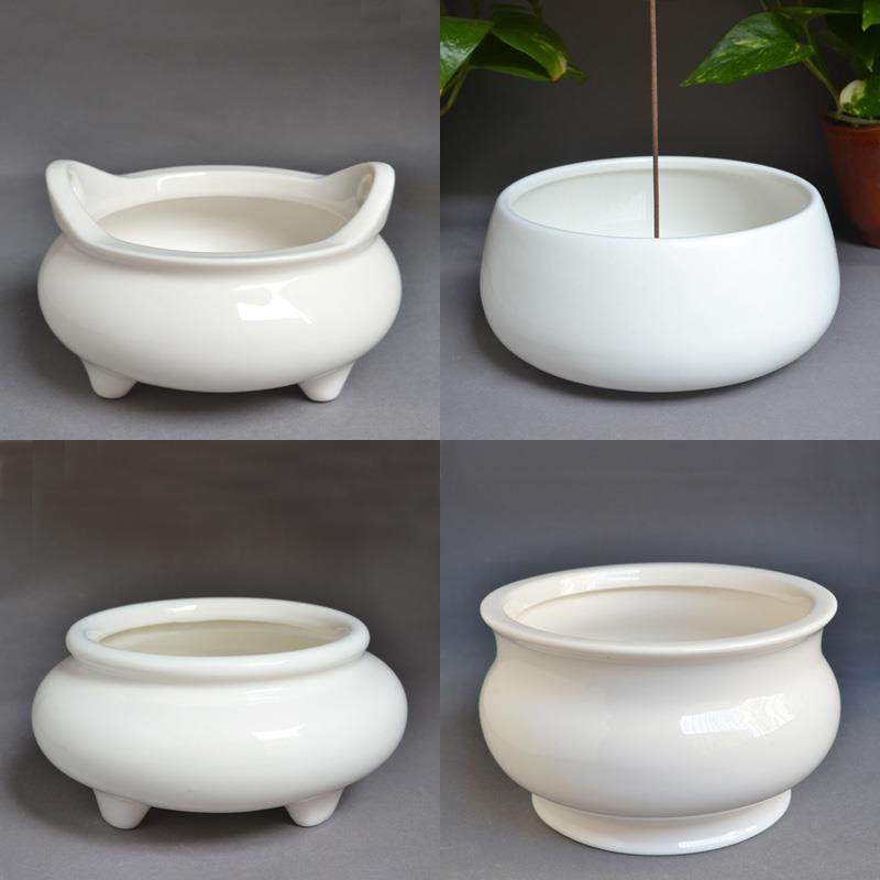 白色白瓷陶瓷香炉家用供奉佛堂佛具佛前观音供佛菩萨上香香碗小大