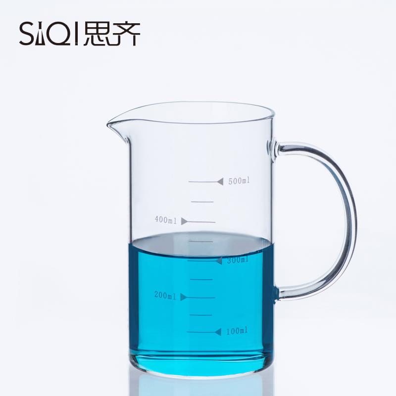 500ml1000ml把手烧杯玻璃量杯耐高温带刻度可加热喝茶料理厨房