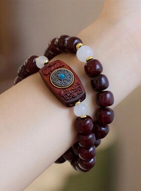 极速小叶紫檀老型珠DIY六字真言太岁牌I手链时来运转装饰佛珠情侣
