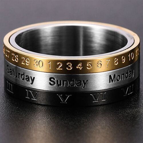 极速Mens Rohman Numerals Date Calendar Time Ring For Rotata
