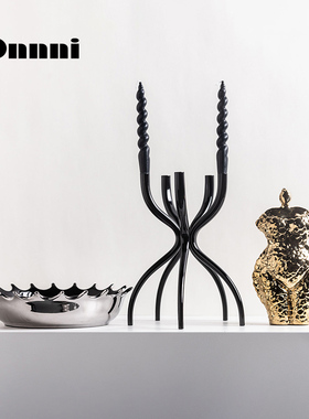 新品装饰推荐轻奢金属烛台抽象人物摆件托盘样板S间博古架玄关柜