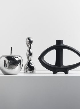 极速装饰推荐眼睛摆件o和不规则银色柱陶瓷简约轻奢客厅样板房电