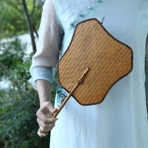 极速手工竹c编扇子中式复古布边扇邛竹手柄编织蒲扇夏日纳凉芭蕉