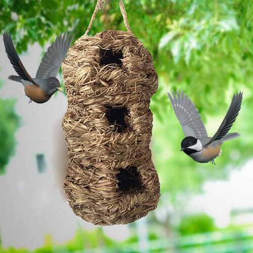 极速Practical 3 Holes Hanginxg Grass Bird Houses,Bird Houses