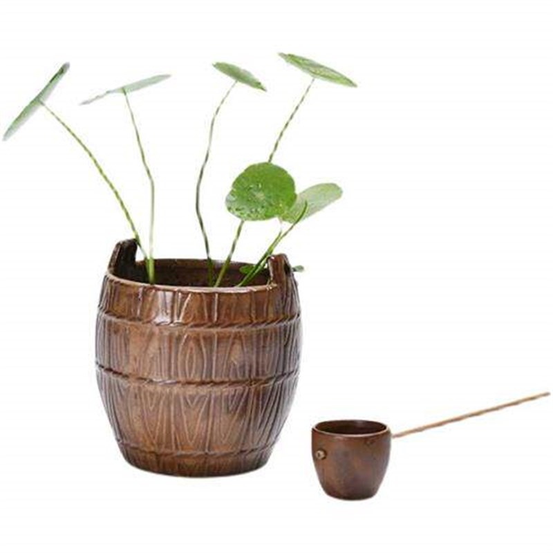 热销迷你陶瓷复古小花器摆件创意木桶水I培小花瓶书房办公室桌面