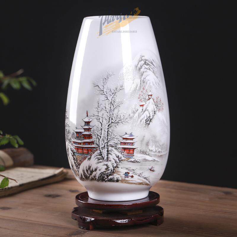 鸡毛掸子收纳瓶陶瓷器小花瓶摆件客厅插花中式家居装饰品电视复古