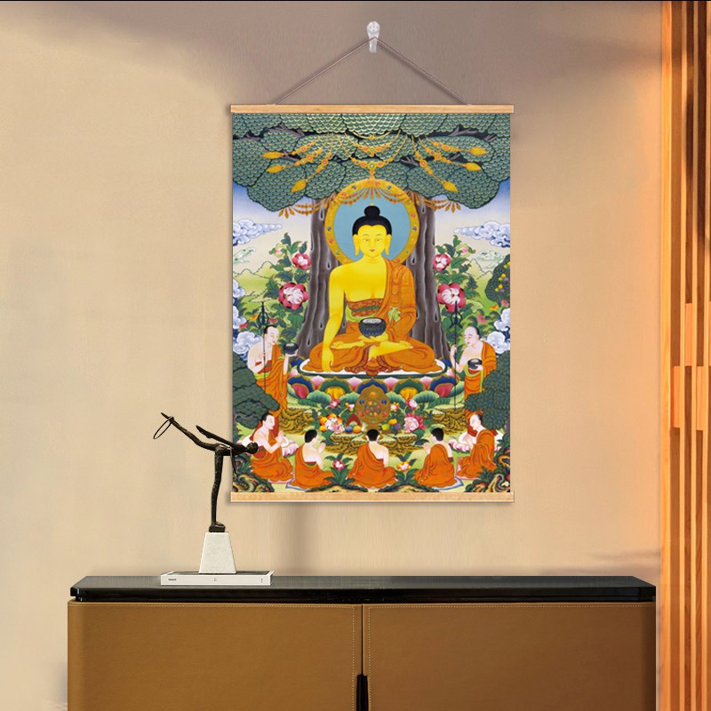 速发藏传药师佛唐卡释迦牟像佛尼挂画客厅玄关族饰画藏装中堂卷轴