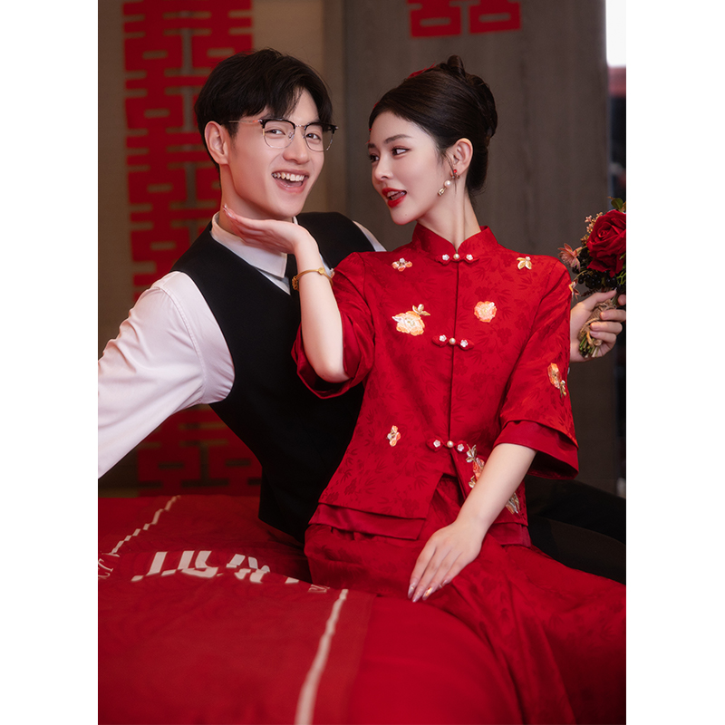 速发新中式婚服套装出门秀禾服红色敬礼服新娘结婚嫁衣小个婚订子