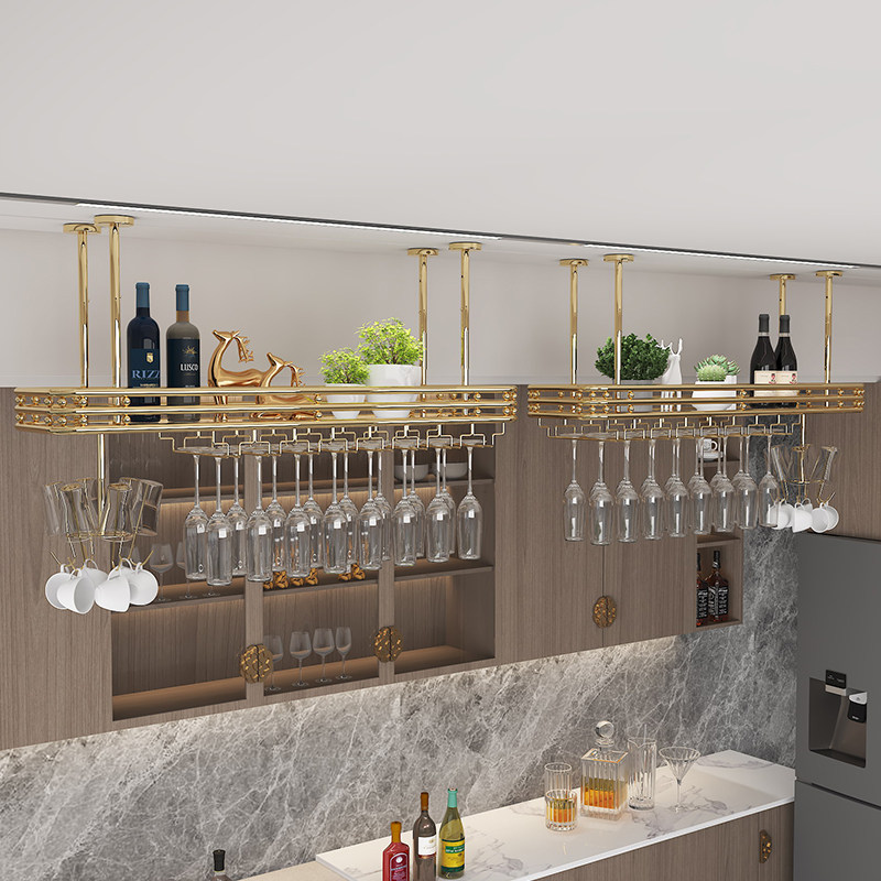 速发不锈钢吧台吊架悬挂家用置物架轻奢倒挂餐厅高脚杯架子酒架