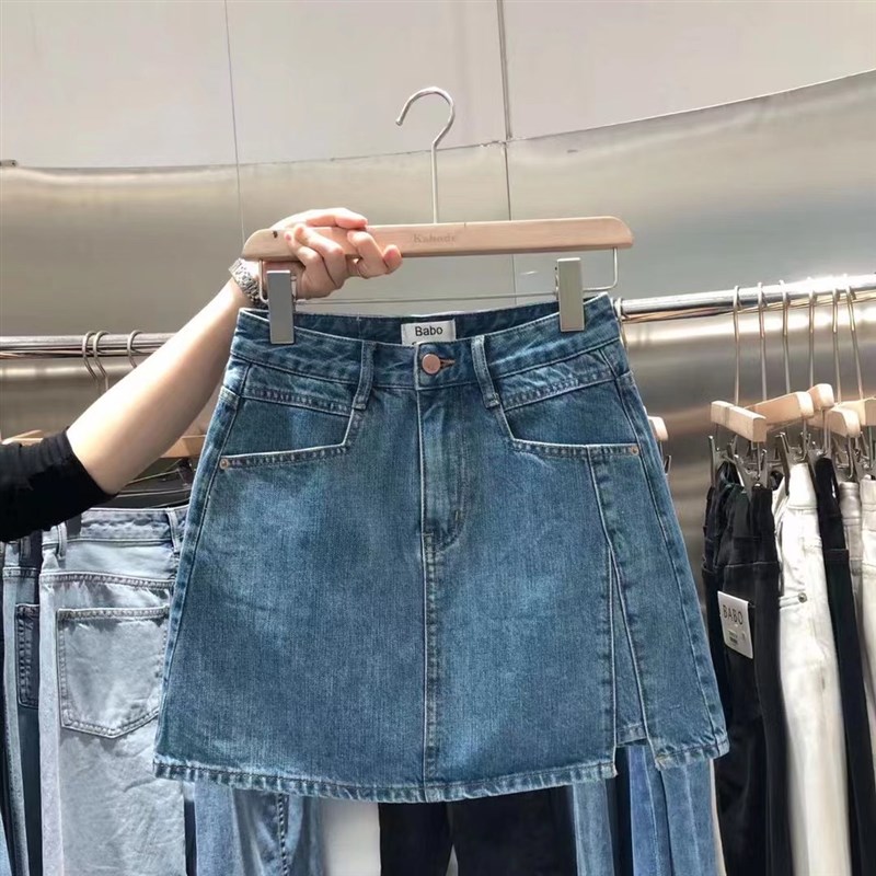 速发babo牛仔裙裤2024走韩版高腰薄款开叉A光防款字短裙8116