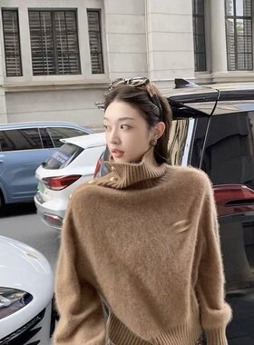 cchen陈陈 丹麦暖冬 韩系百搭羊毛拉绒高领针织衫设计感毛衣上衣