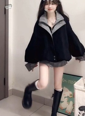 韩系独特漂亮初秋套装2026新款慵懒风宽松夹克外套气质短裙两件套