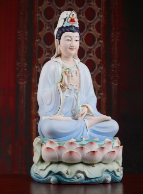 新品陶瓷明净观音菩萨佛像南海观世音菩萨像供V奉家用客厅摆件