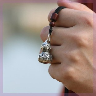 速发防水925银可以能打开装放护身符的空心药丸吊坠葫芦福项链男