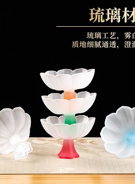 新品琉璃莲花高脚供水杯家用供奉供佛杯净水财神观音贡Z杯供碗佛