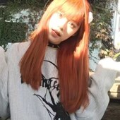 极速脏橘色假发女长发夏季 网红长直发显O白空气刘海自然蓬松 新款