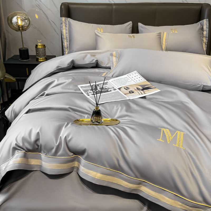 极速夏季120支长绒棉四件套100纯棉刺绣被套P全棉床笠酒店简约床