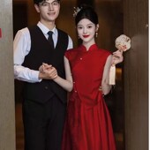 修身 新中式 显瘦旗袍短 中国风酒红色新娘日常敬酒服2C025新款 新品