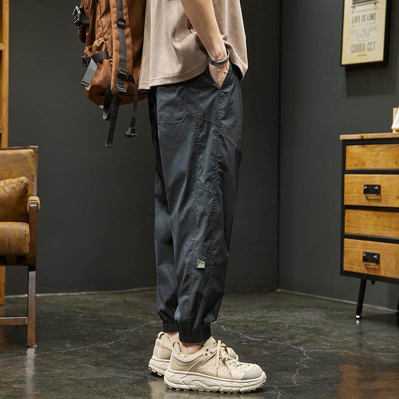 夏季薄款冰丝休闲裤男士宽松痞帅运动速干九分裤潮牌男款束脚裤子