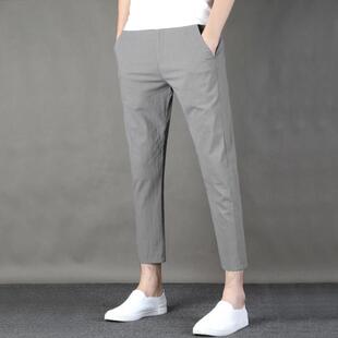 春夏薄款亚麻九分裤男潮牌修身百搭裤子男士直筒休闲棉麻小脚西裤