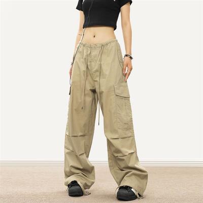 0123Start 复古卡其拖地伞兵工装裤男女hiphop宽松显瘦拖地阔腿裤