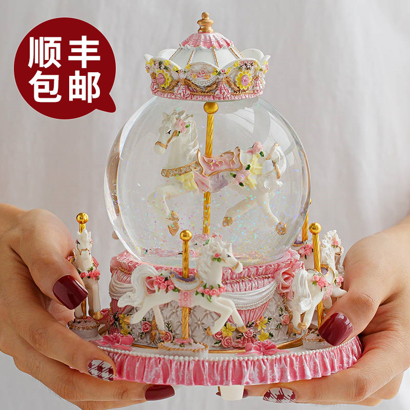 热销旋转木马八音盒水晶球音乐盒天空之城闺蜜儿T童女生小公主生