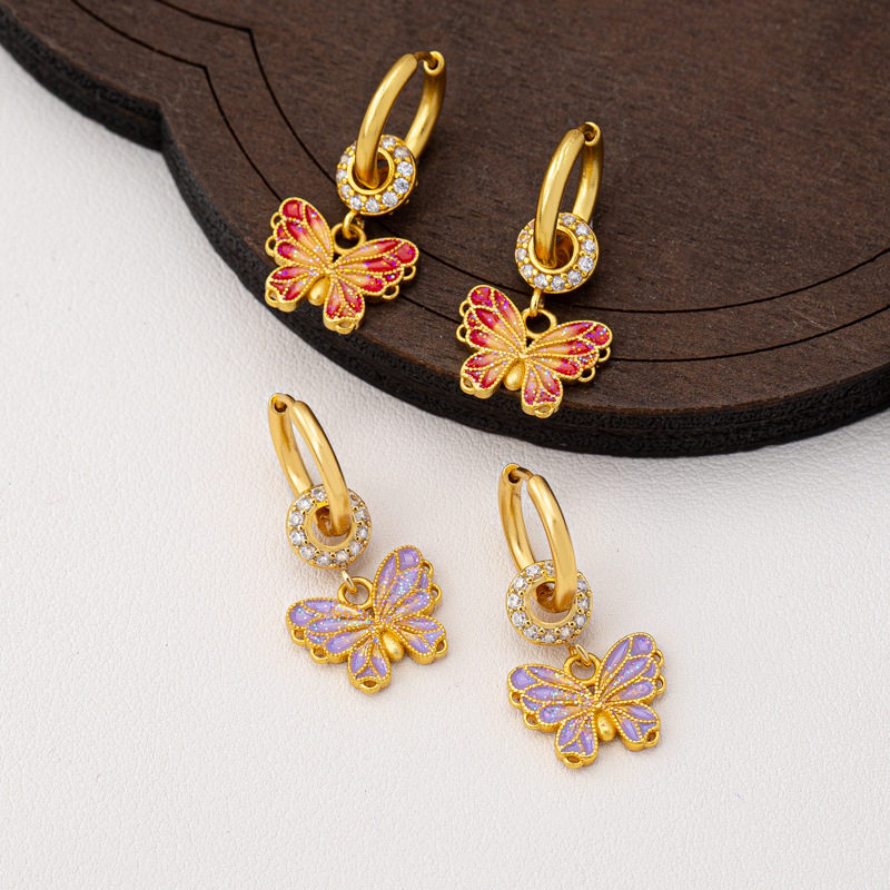 新品景泰蓝滴油蝴蝶仙踪饰品蝶影阑珊吊坠耳环时尚珐琅彩耳扣耳饰