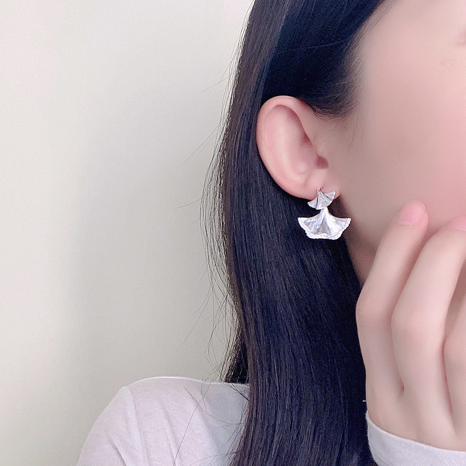 树叶纹理银杏叶镶钻耳钉时尚气质耳饰925纯银针耳环高级感小耳坠