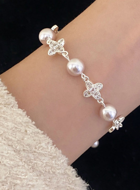 四叶草锆石串珠手链轻奢感曼塔玫瑰珍珠手串女小众新中式手饰