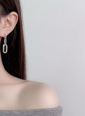 环环相扣链条微镶锆石耳环气质优雅长款流苏耳饰小众设计高级感