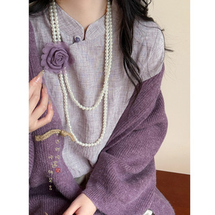 柏林花事~紫色玫瑰珍珠项链女感轻奢小众秋冬叠戴毛衣链配饰