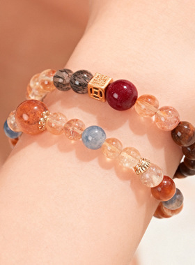 2025新爆款小红书哪吒2蓝晶石红胶花手链冰与火原创多宝水晶手串