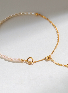 天然淡水珍珠手链女生小众韩国手串小清新巴洛克精致米珠手饰