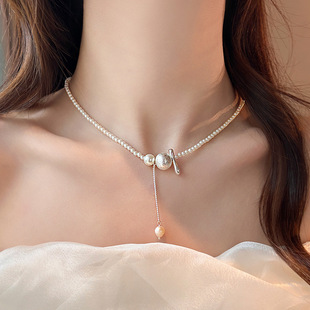 2026新款不规则银色球球珍珠项链女简约小众感轻奢高级锁骨链配饰