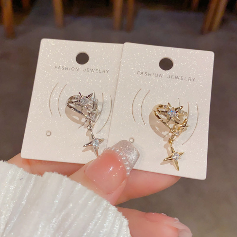 法式小众复古时尚简约锆石金属芒星耳骨夹个性轻奢独特设计感耳夹