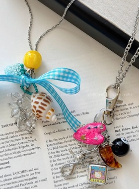 博主同款ins风台球爱心吊坠项链女小众设计感包包挂件长款配饰品