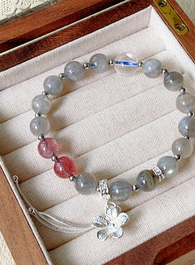 天然水晶手链灰月光石草莓晶白水晶时尚简约潮学生闺蜜礼物