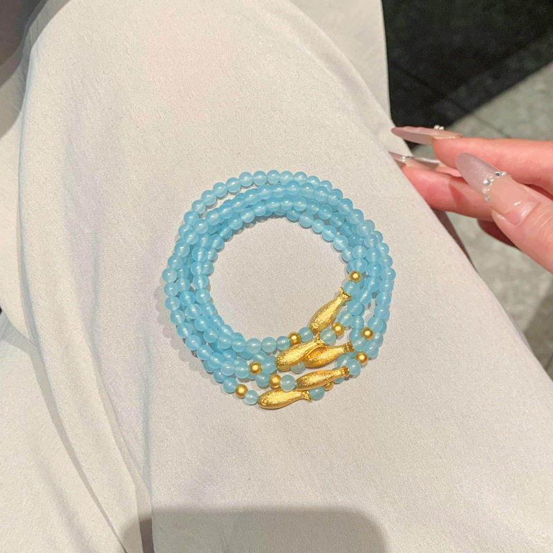 海蓝宝小黄鱼手串女高级感不掉色串珠手链轻奢小众新中式手饰批发