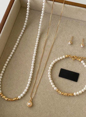 碎银子珍珠项链配饰女轻奢小众叠戴锁骨链高级感串珠吊坠颈链饰品