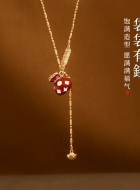 秋冬红色福袋五帝钱币项链女复古感轻奢毛衣链小众气质配饰品