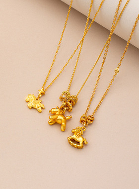 新中式铃铛木马吊坠项链新款摇摇马气质感轻奢锁骨链