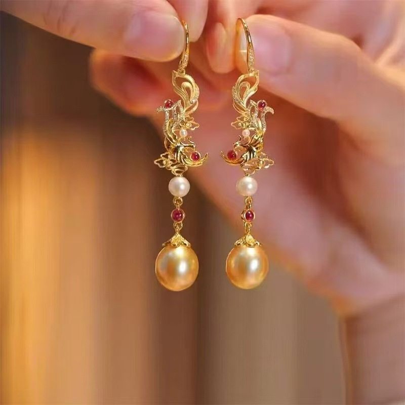 凤凰于南飞仿金珠珍珠南红耳环女新中式耳坠轻奢古风感耳饰,饰品/流行首饰/时尚饰品新,耳环,淘宝优惠券,粉丝福利购,淘宝优惠卷